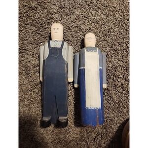 Vintage Wolf Creek Folk Art Wooden‎ Man Woman Farmer Wife Husband Figure Carved